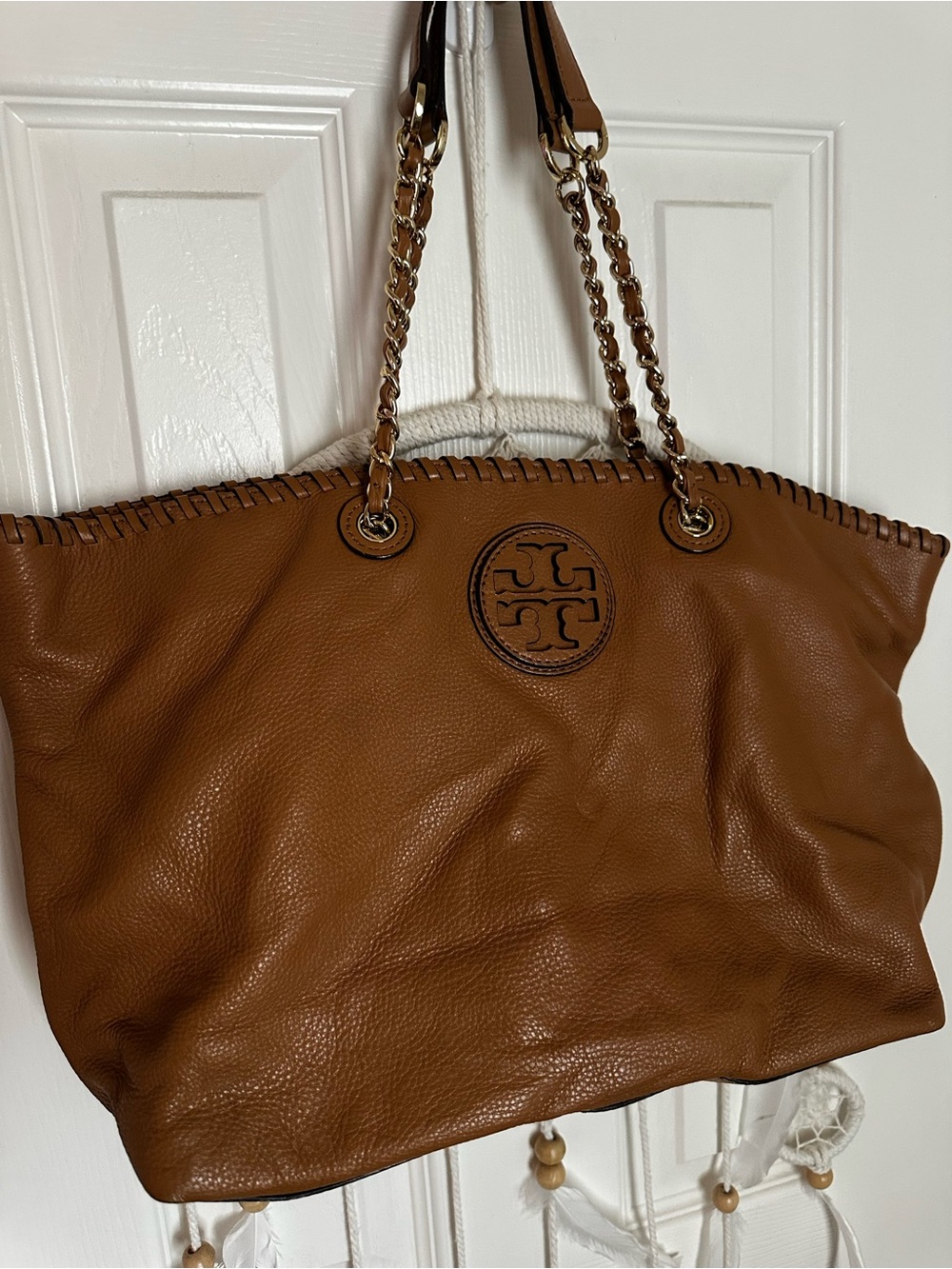 Tory Burch Tan Leather Chain-Handle Tote